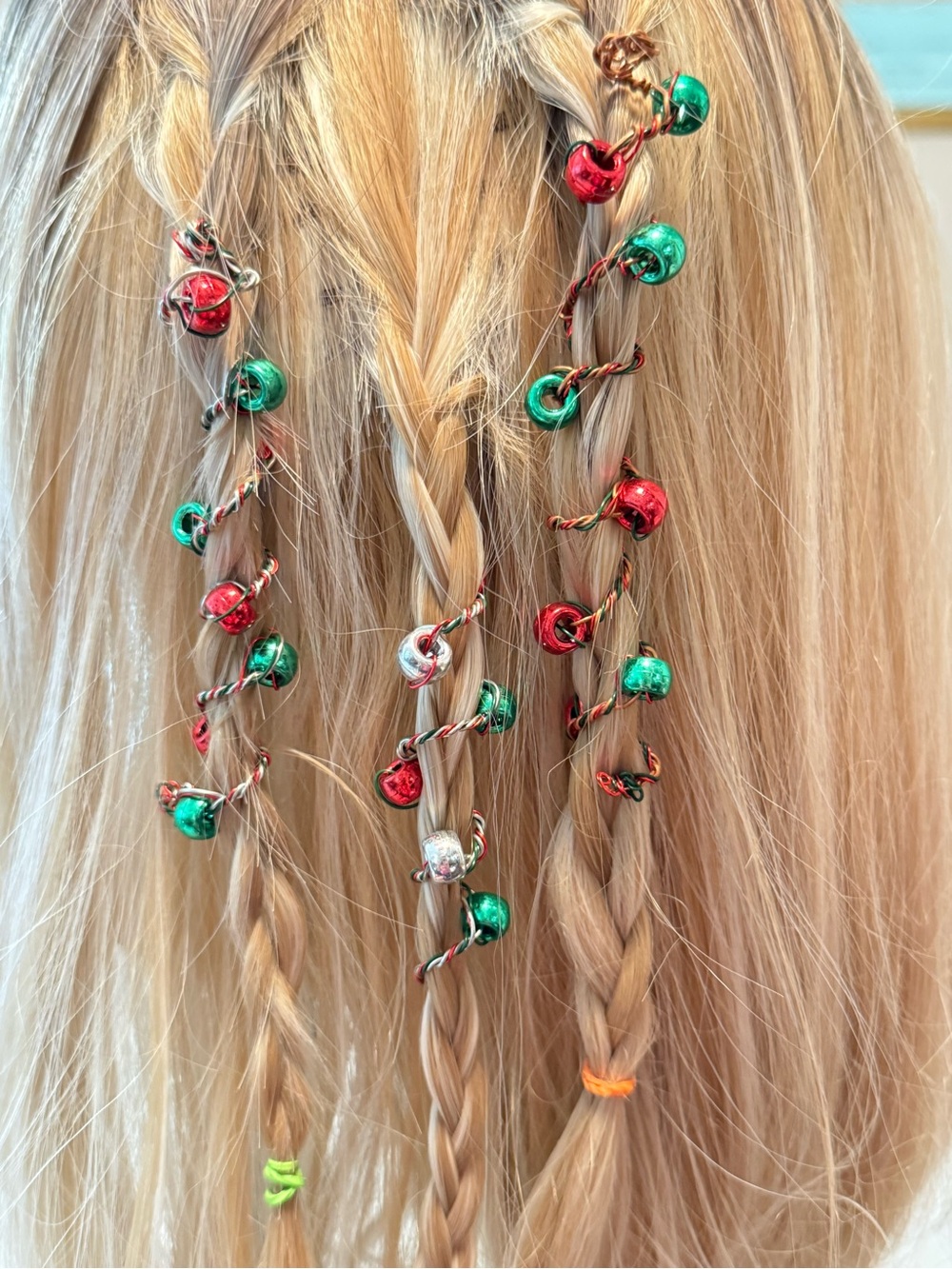 Festive Red & Green Jingle Bell Hair Wraps